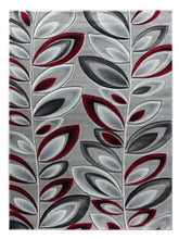 Red Silver Floral Nature Leaf Hand-Carved Abstract Soft Premium Modern Contemporary Non-Shedding Area Rug by Homemartgoods